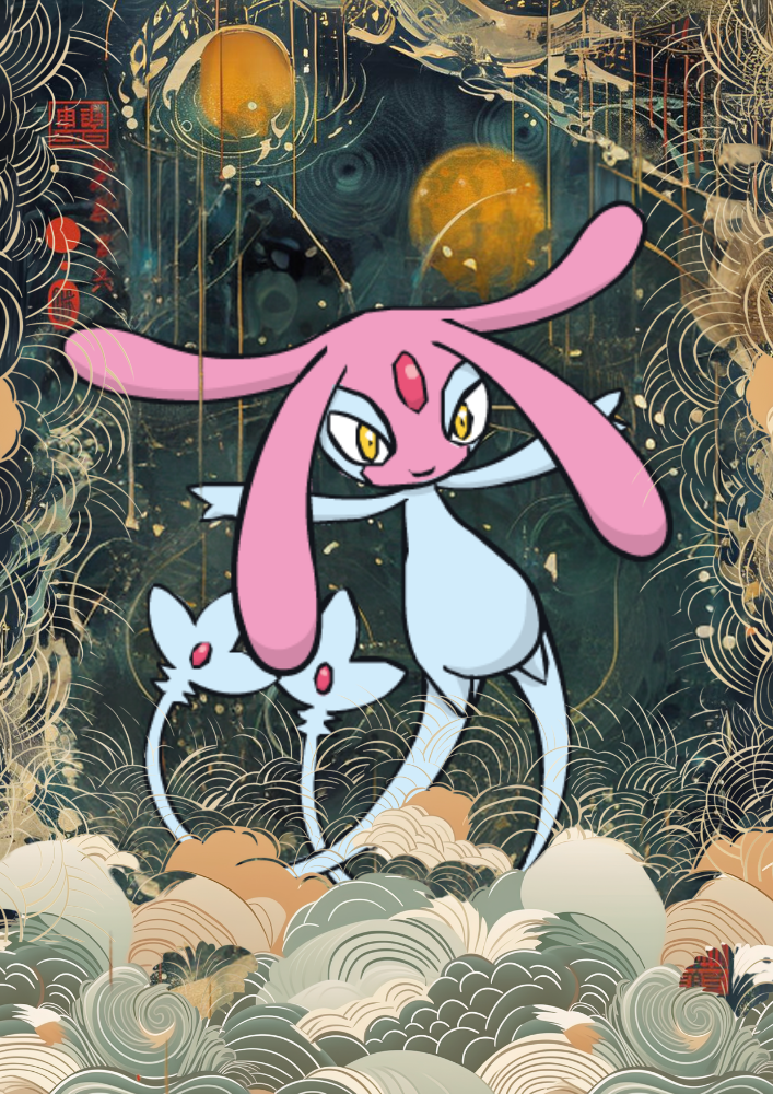 Mesprit: Japanese Tapestry Style Pokemon Anime Poster