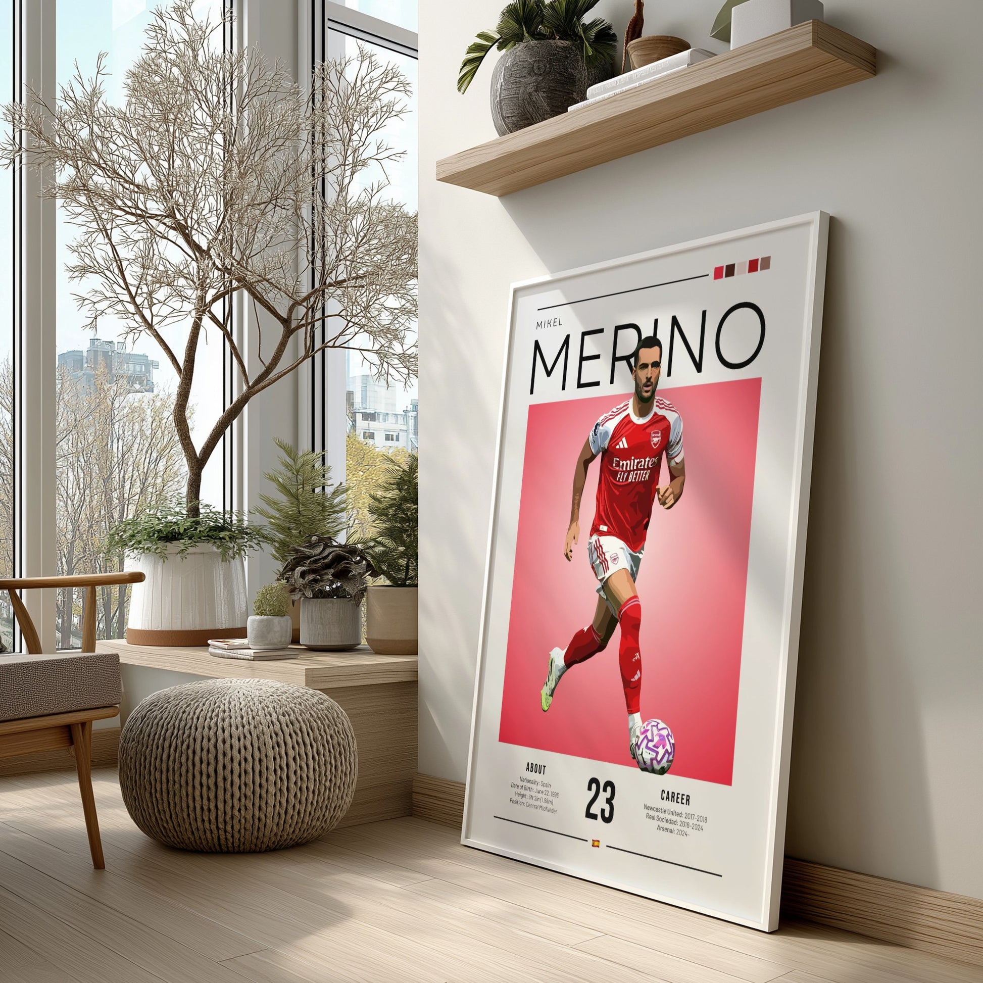 Mikel Merino poster featuring vibrant colors and dynamic football action illustration