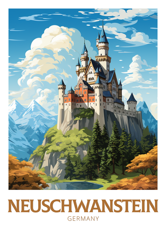 Europe NEUSCHWANSTEIN TRAVEL POSTER - GERMANY ARTWORK