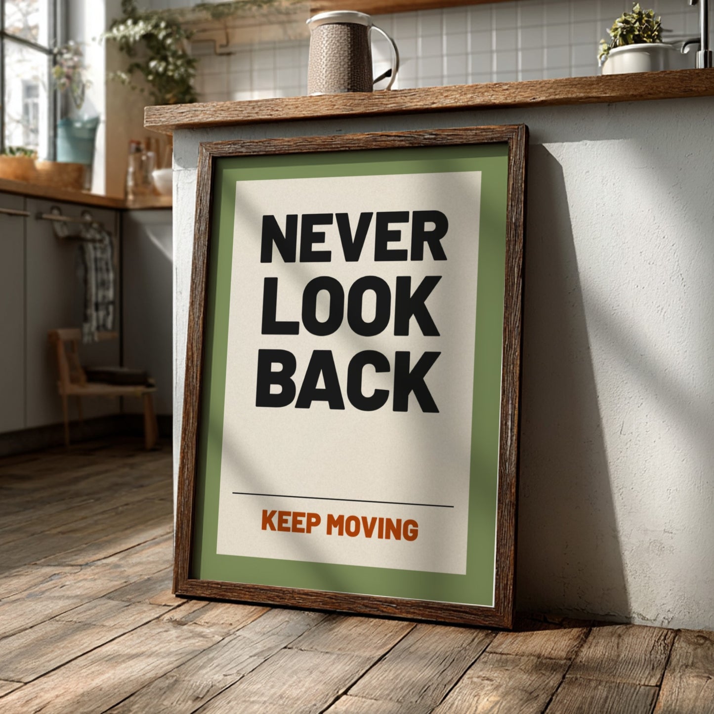 Motivational quotes poster featuring bold typography on a green background, ideal for inspirational decor.