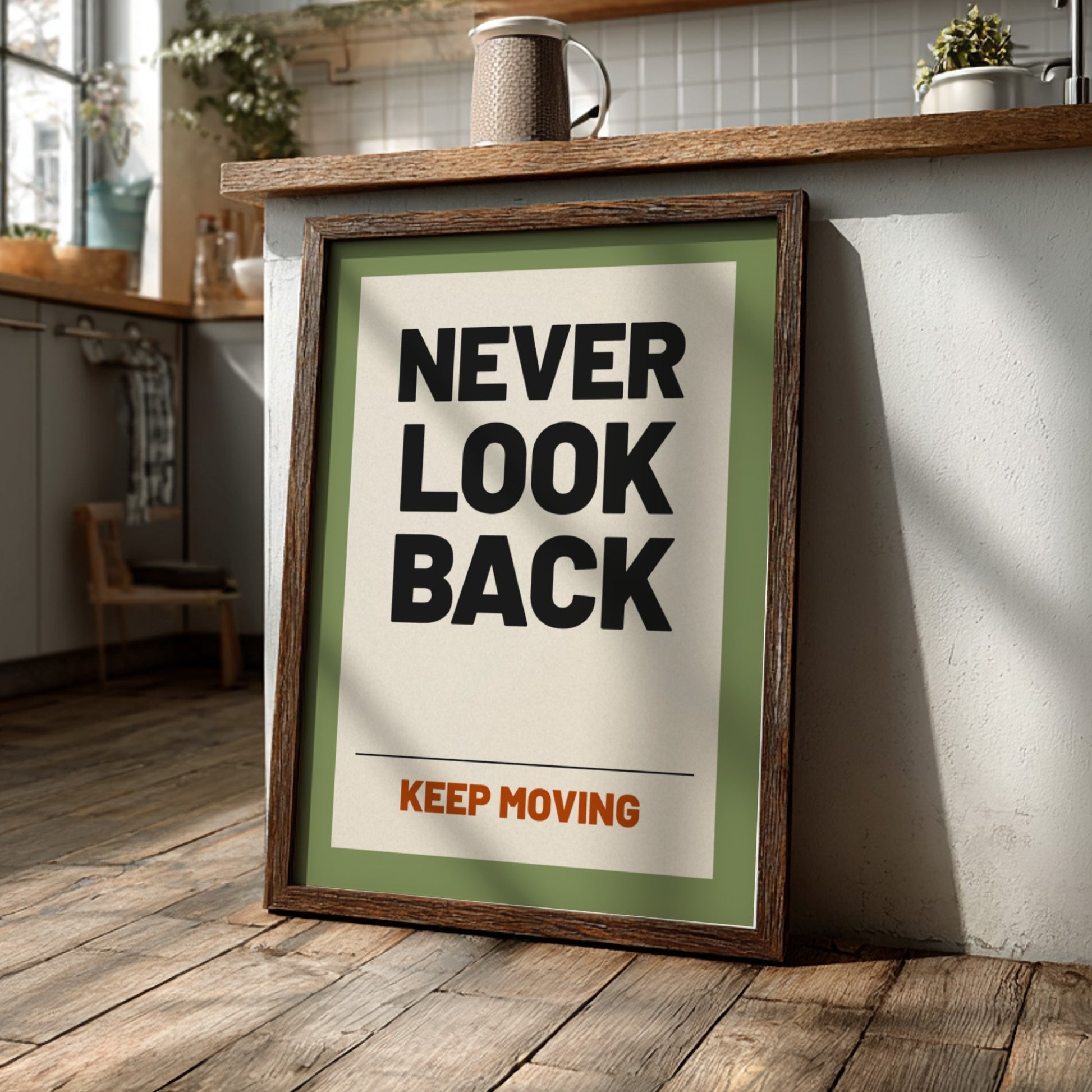 Motivational quotes poster featuring bold typography on a green background, ideal for inspirational decor.