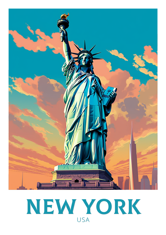 STATUE OF LIBERTY TRAVEL POSTER - NEW YORK ARTWORK