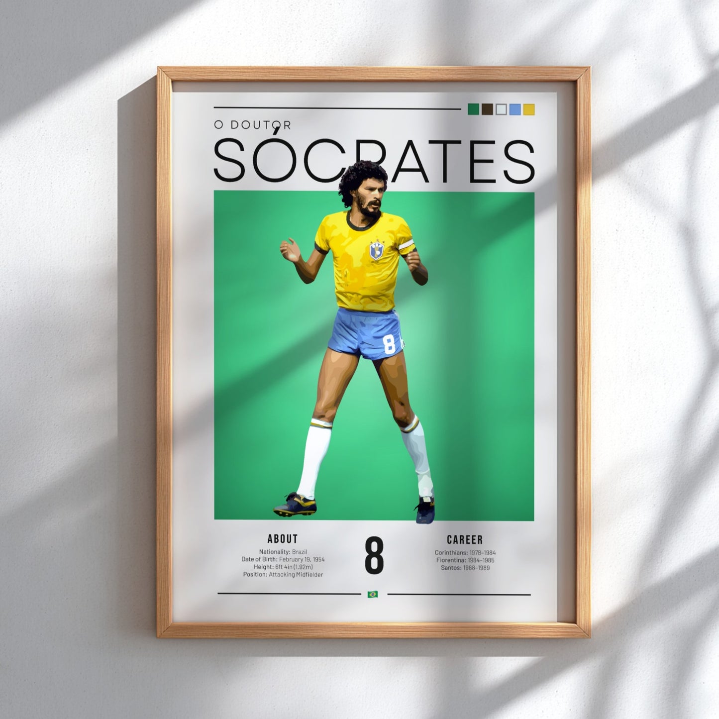 Socrates football poster featuring vibrant yellow and green colors in vintage style