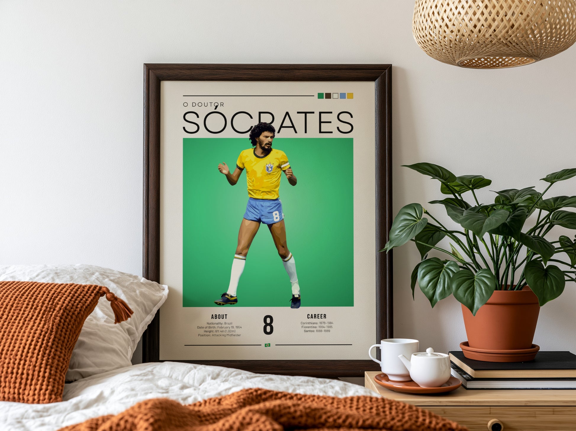 Socrates football poster featuring vibrant yellow and green colors in vintage style