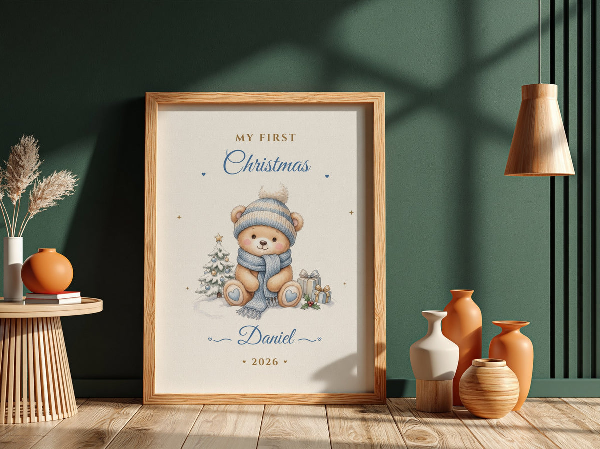 Personalised Baby's First Christmas Teddy Bear Print