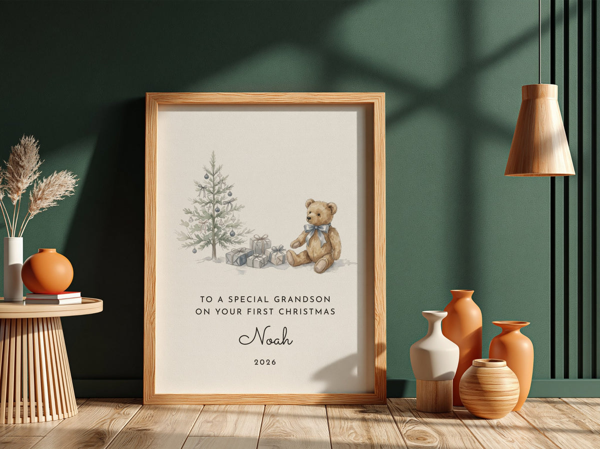 Personalised Grandchild's First Christmas Watercolour Print