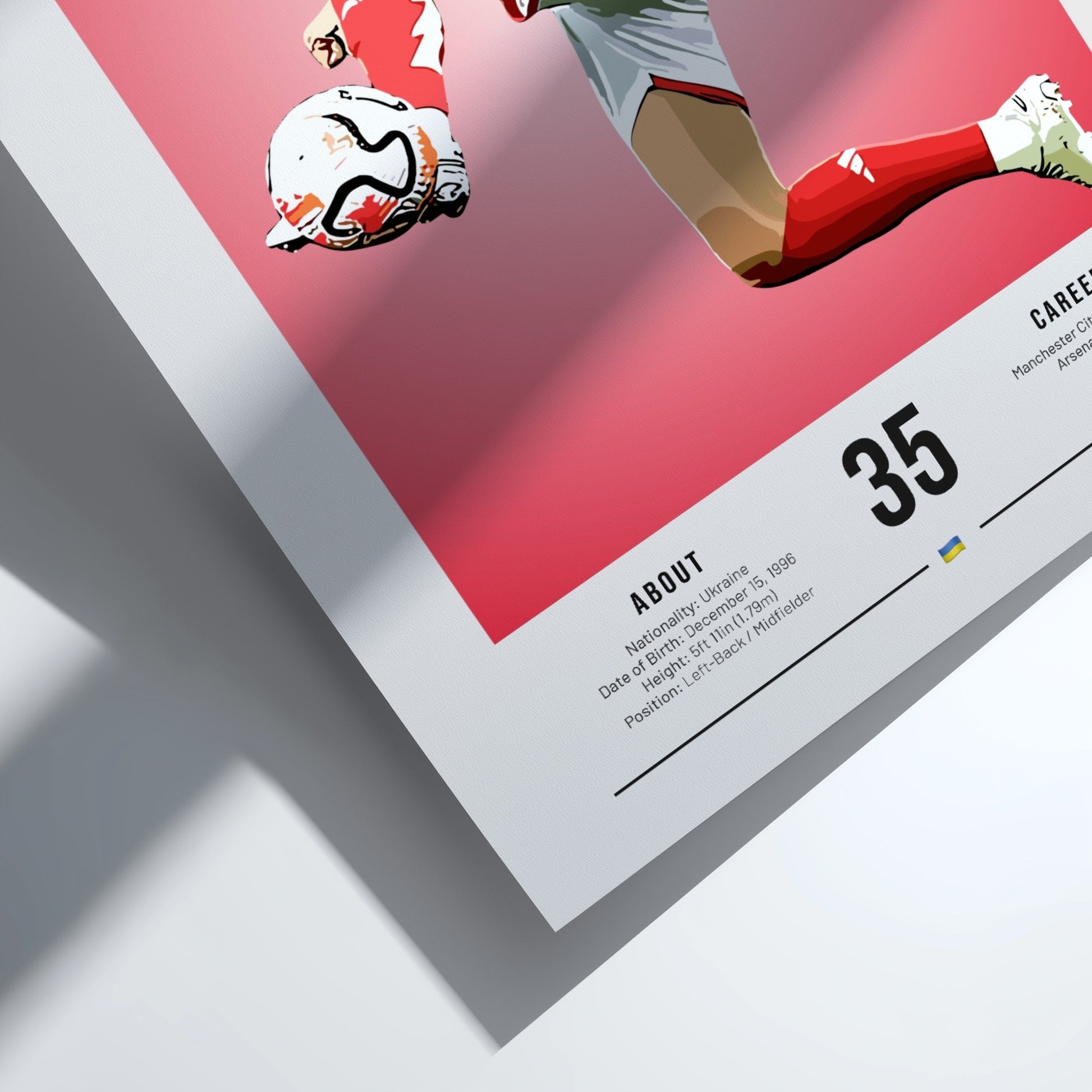 Oleksandr Zinchenko poster featuring vibrant colors and dynamic football action, perfect for sports decor.