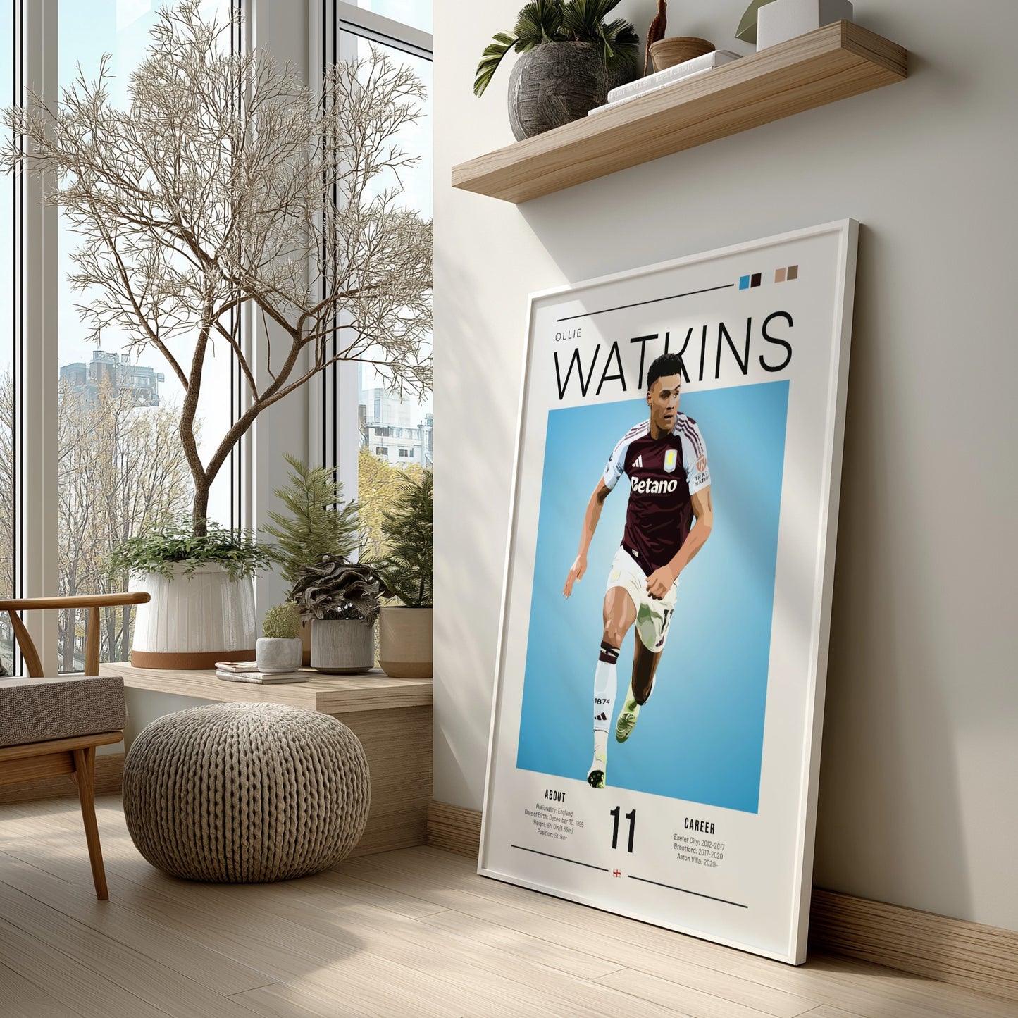 Ollie Watkins football poster featuring Aston Villa player in vibrant colors and dynamic design
