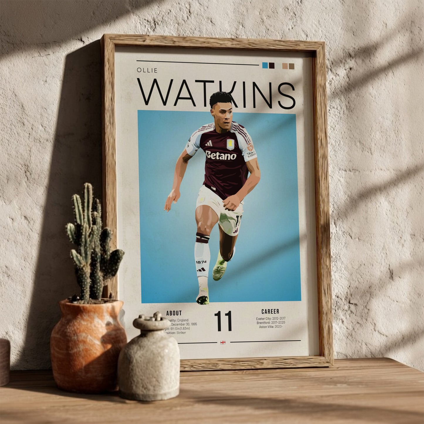 Ollie Watkins football poster featuring Aston Villa player in vibrant colors and dynamic design