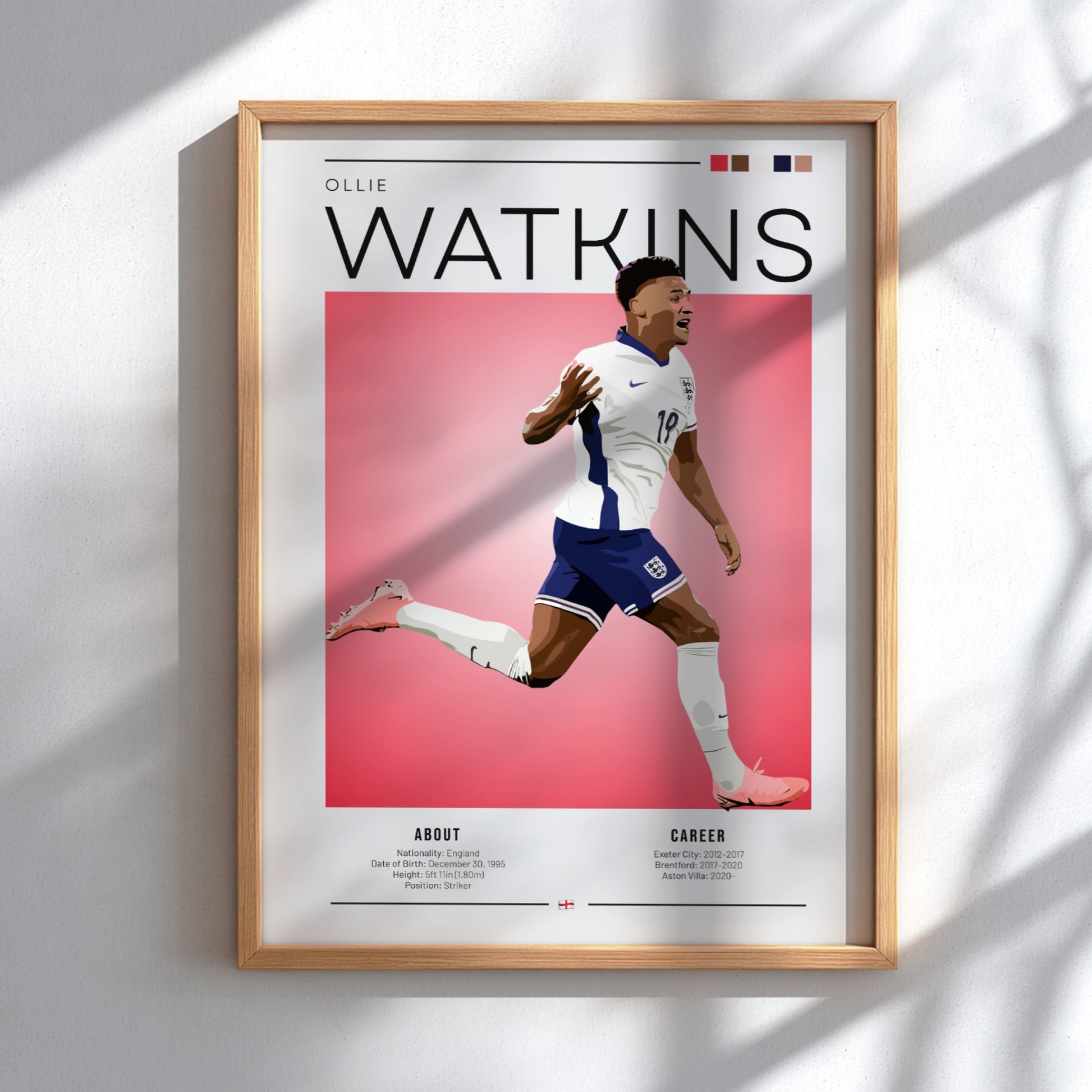 Ollie Watkins poster featuring England National Team colors and dynamic football action