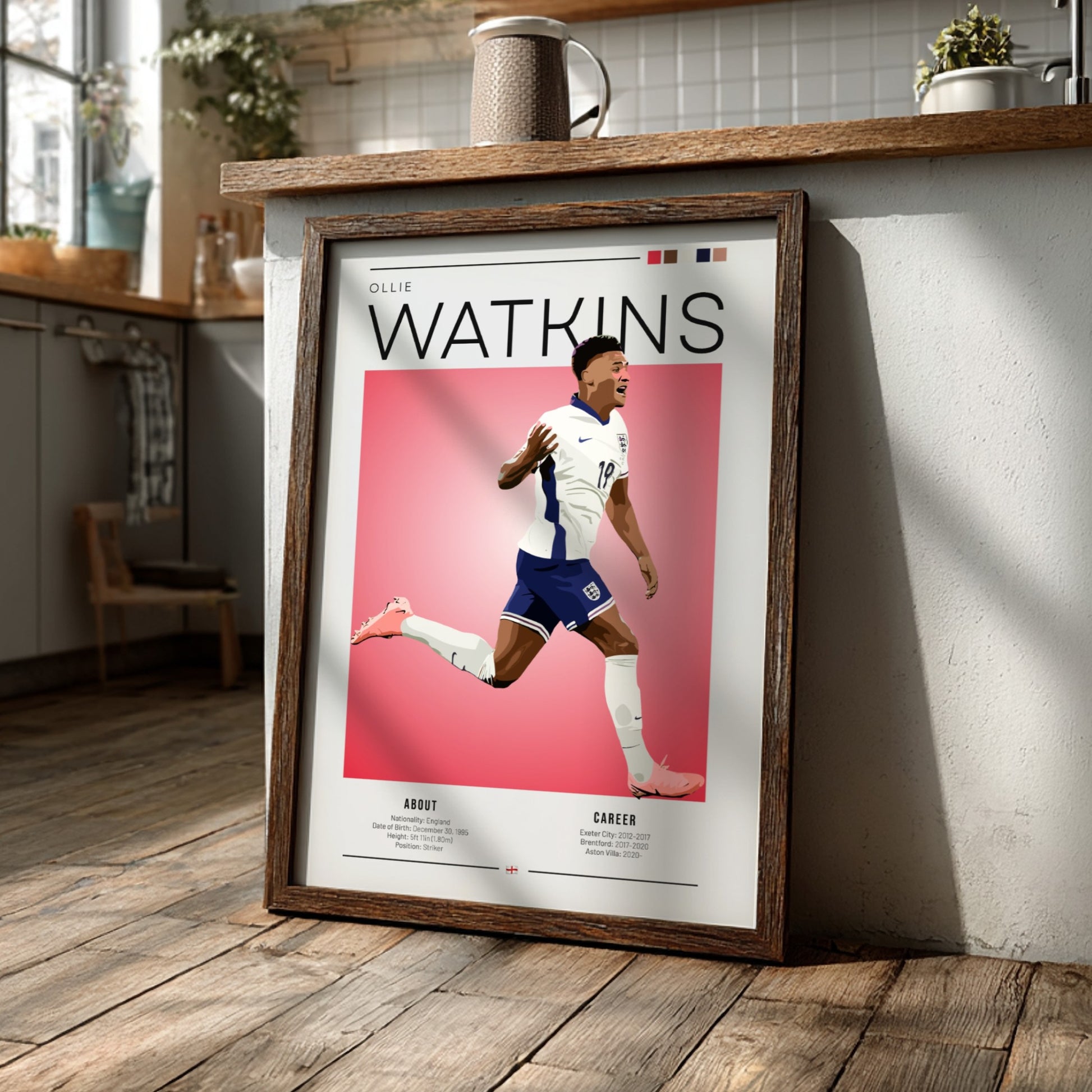 Ollie Watkins poster featuring England National Team colors and dynamic football action