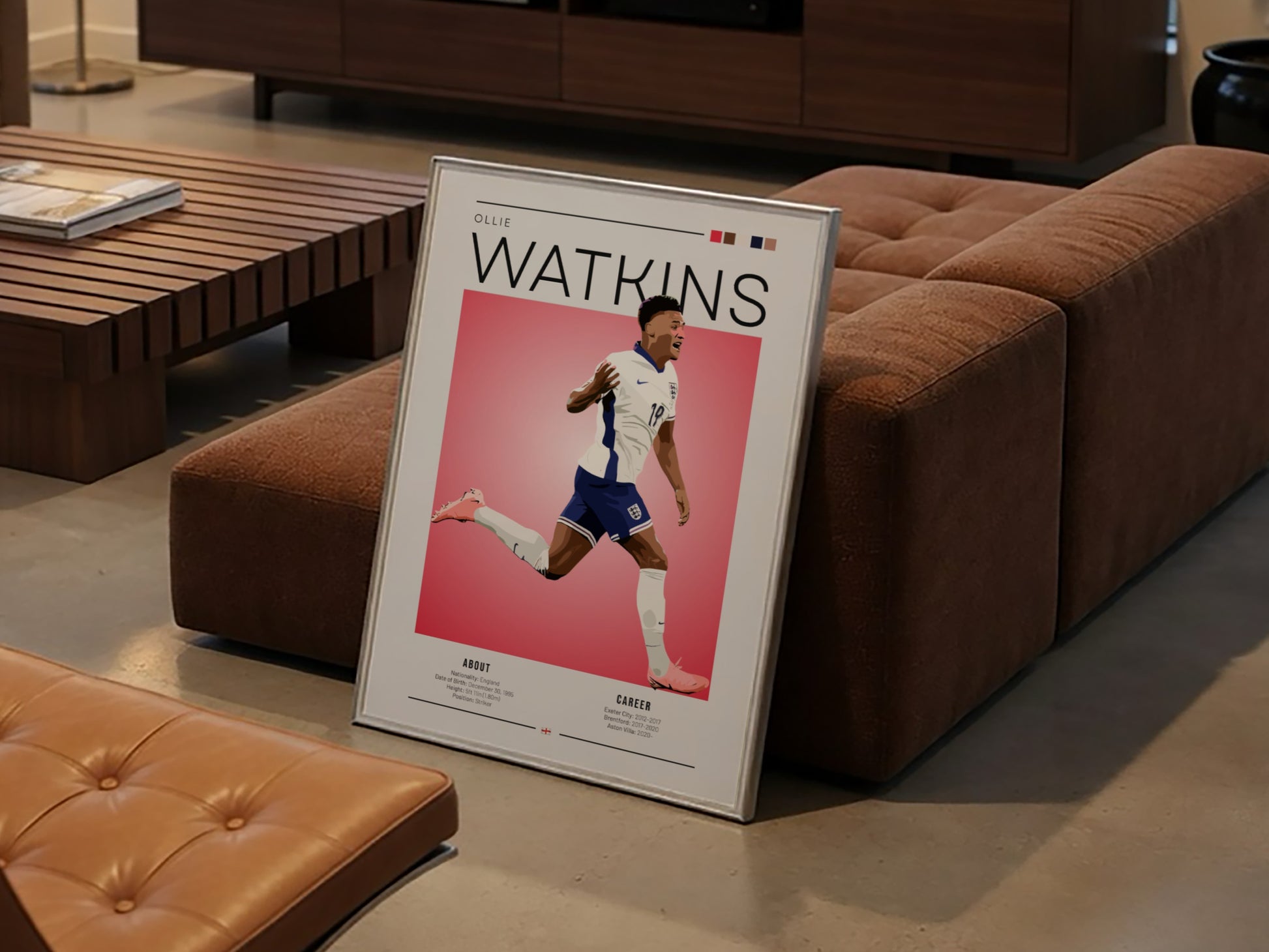 Ollie Watkins poster featuring England National Team colors and dynamic football action