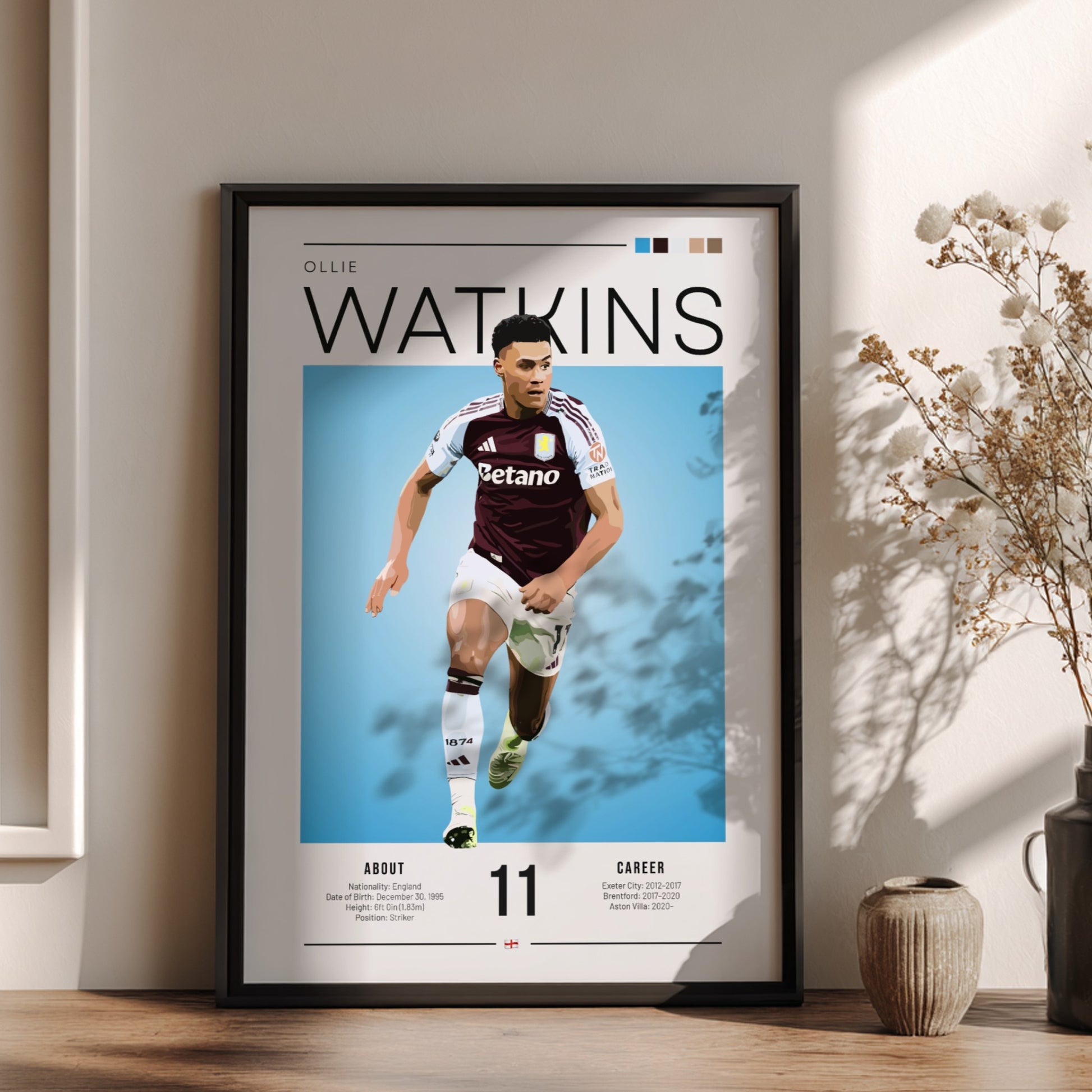 Ollie Watkins football poster featuring Aston Villa player in vibrant colors and dynamic design