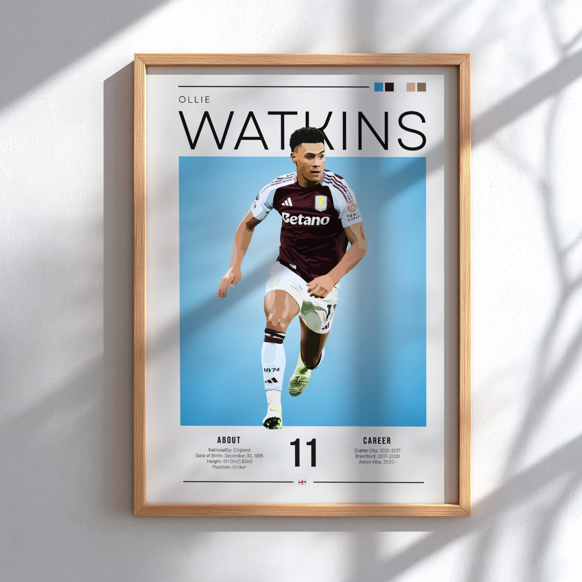 Ollie Watkins football poster featuring Aston Villa player in vibrant colors and dynamic design