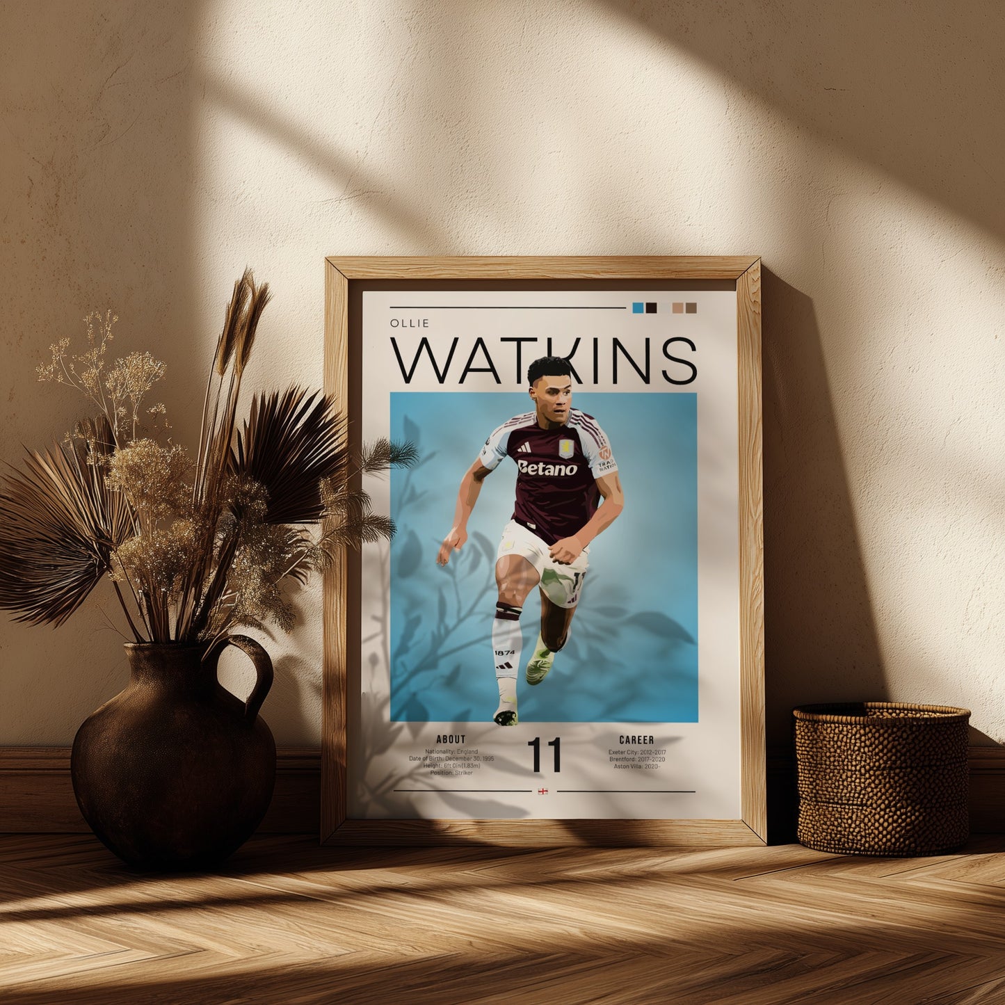 Ollie Watkins football poster featuring Aston Villa player in vibrant colors and dynamic design