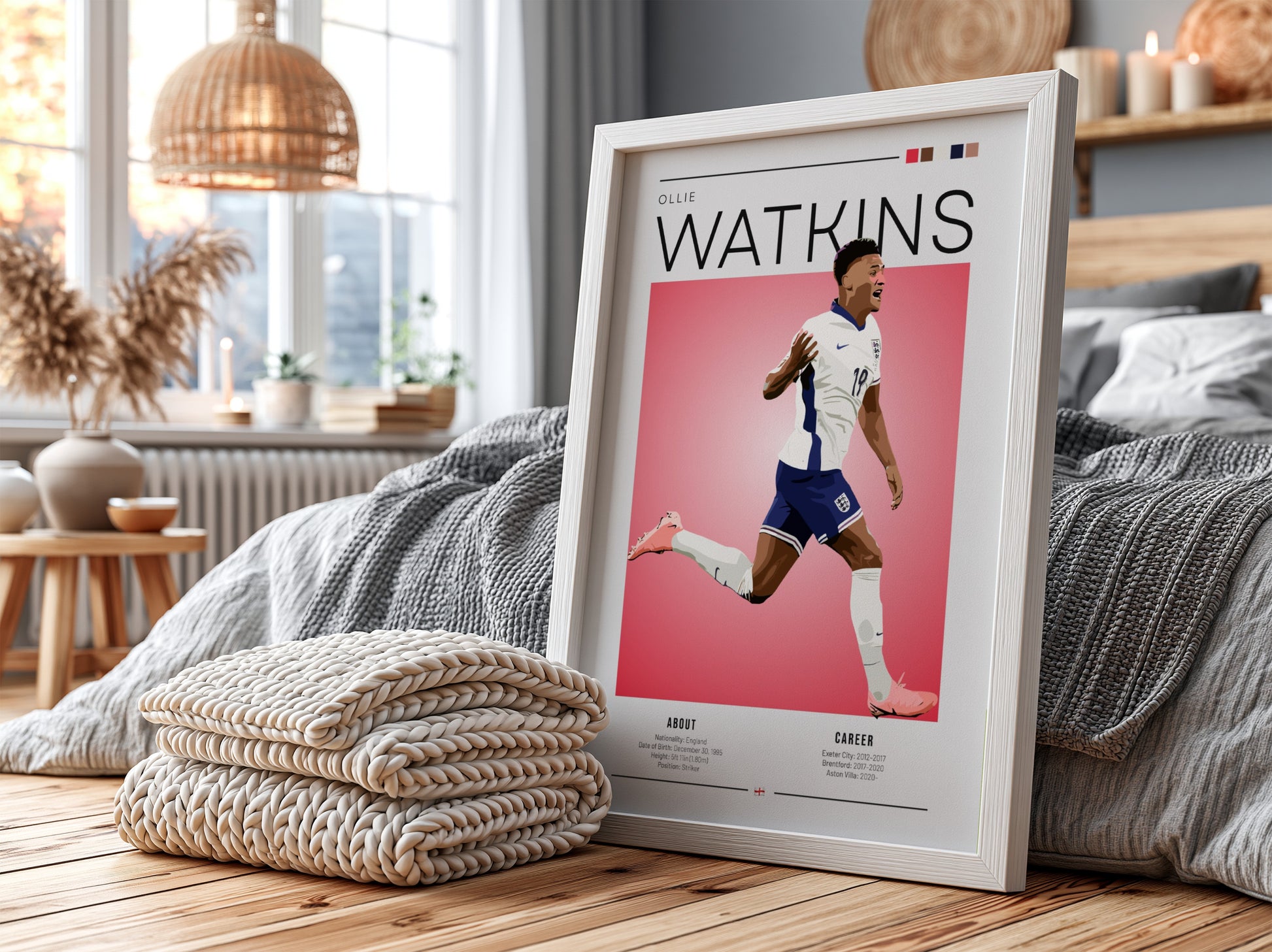 Ollie Watkins poster featuring England National Team colors and dynamic football action