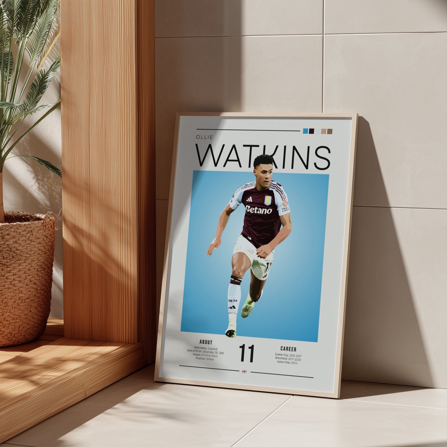 Ollie Watkins football poster featuring Aston Villa player in vibrant colors and dynamic design