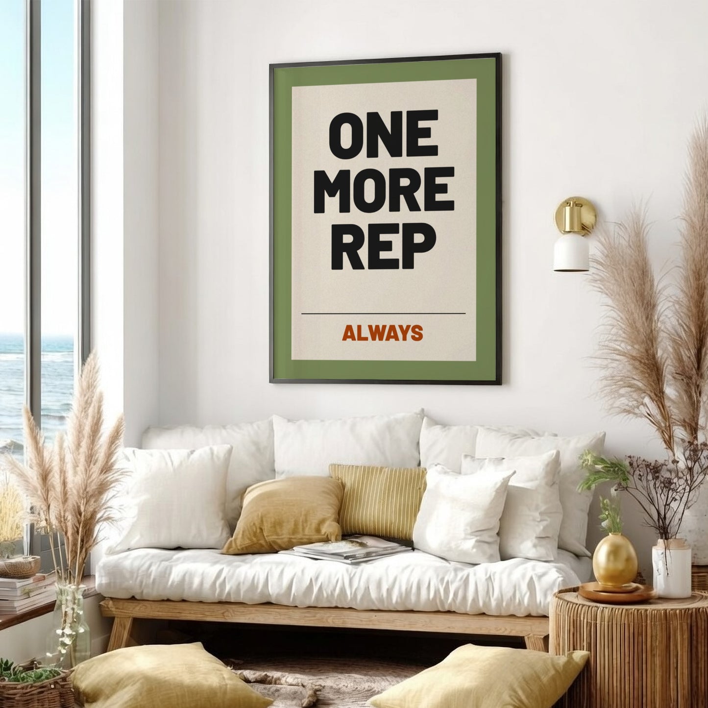 Motivational quotes poster featuring bold typography on an earthy background, ideal for fitness and gym decor.