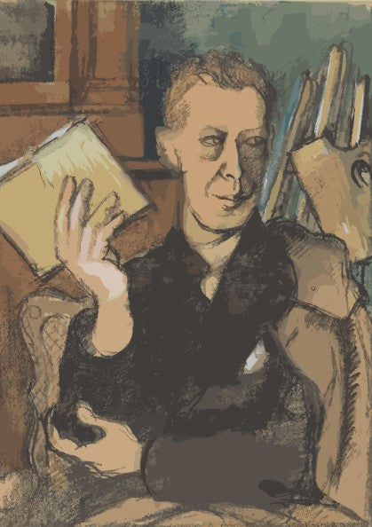 Poster of Jean Louis Gampert by Roger de La Fresnaye, a Cubist portrait in earthy tones.