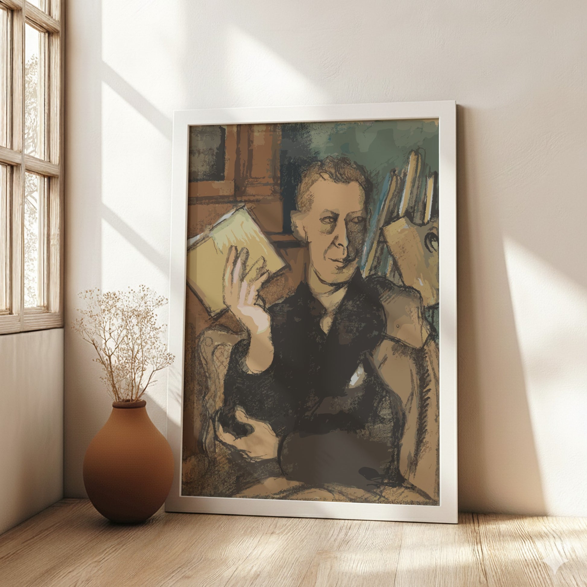 Poster of Jean Louis Gampert by Roger de La Fresnaye, a Cubist portrait in earthy tones.