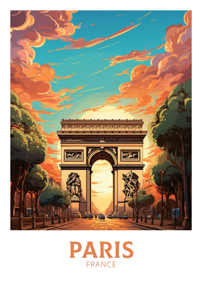 Europe PARIS TRAVEL POSTER - ARC DE TRIOMPHE ARTWORK