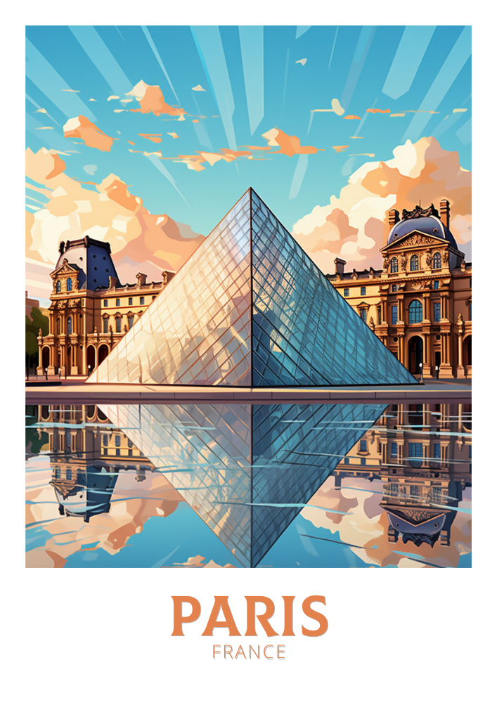 Europe THE LOUVRE TRAVEL POSTER - PARIS ARTWORK