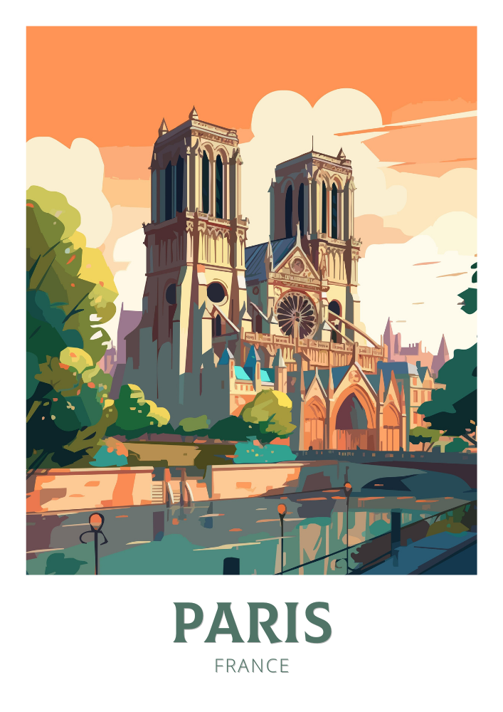 Europe NOTRE DAME TRAVEL PRINT - PARIS ARTWORK