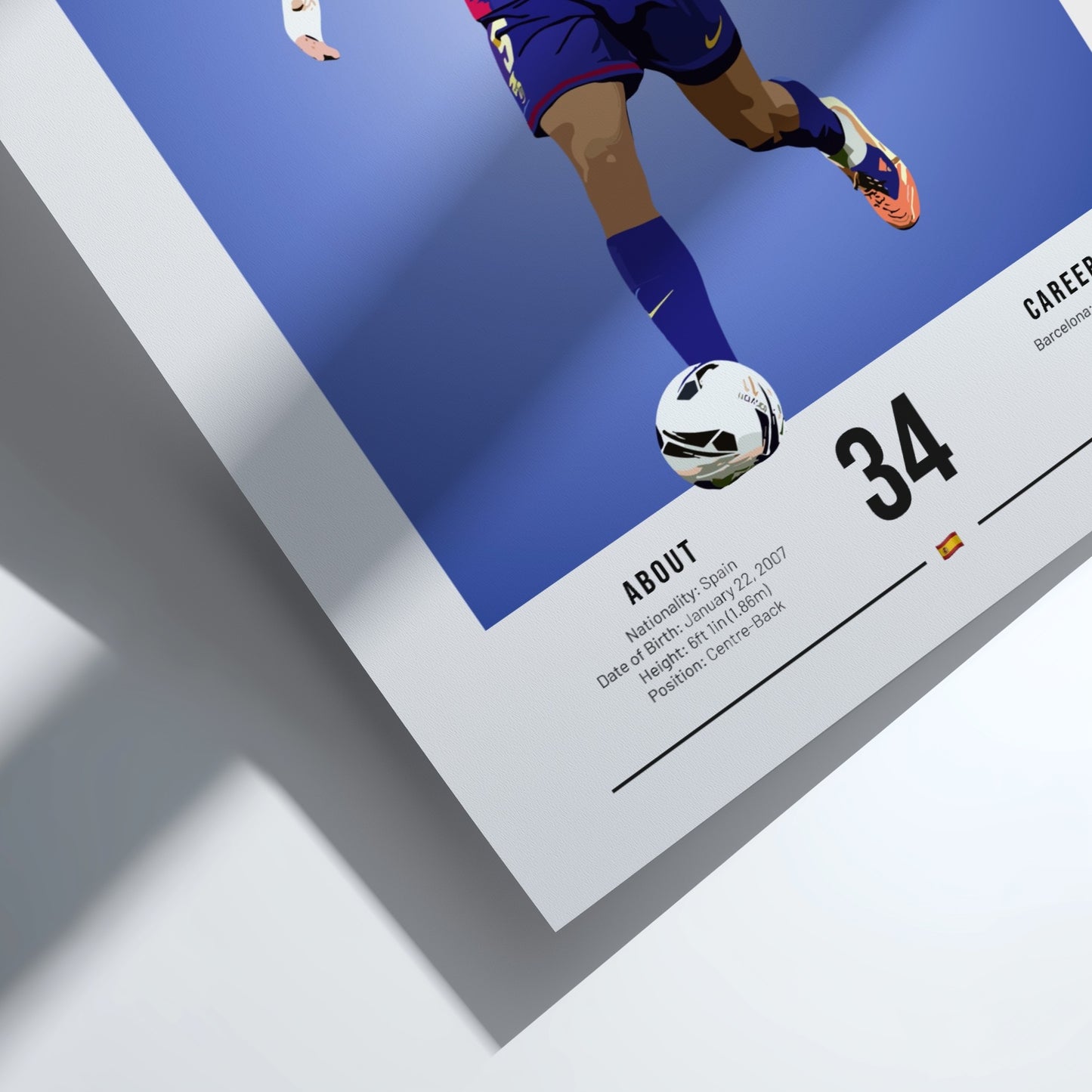 Pau Cubarsí art print featuring dynamic football illustration in Barcelona colors, modern style, vibrant and