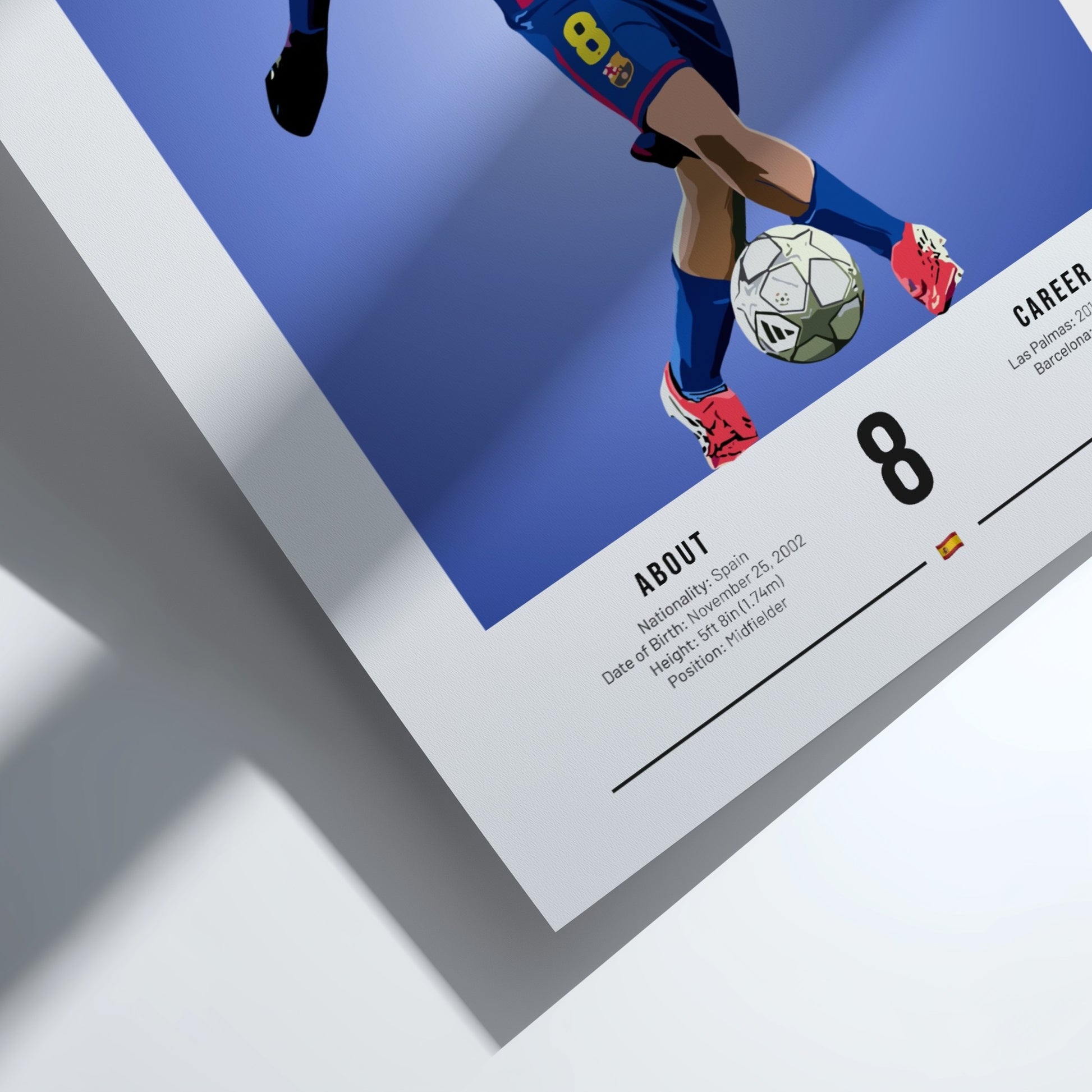 Soccer illustration of Pedri in Barcelona kit, vibrant colors, dynamic pose, sports wall art