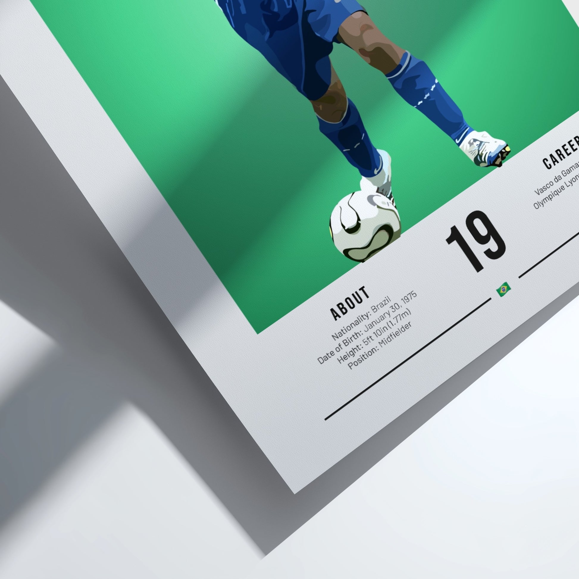 Juninho Brazil football player art print featuring yellow and green colors in a modern style