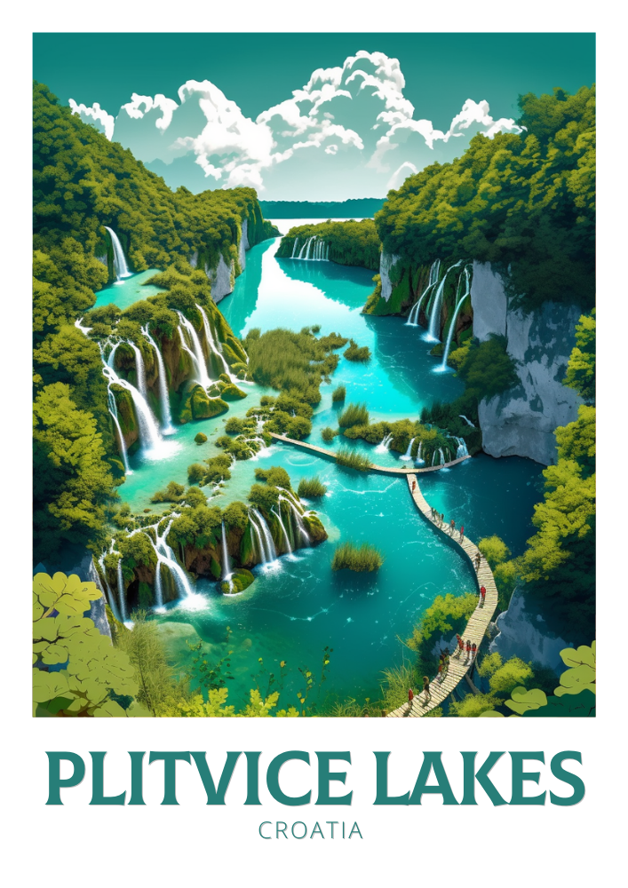 Europe PLITVICE LAKES TRAVEL POSTER - CROATIA ARTWORK