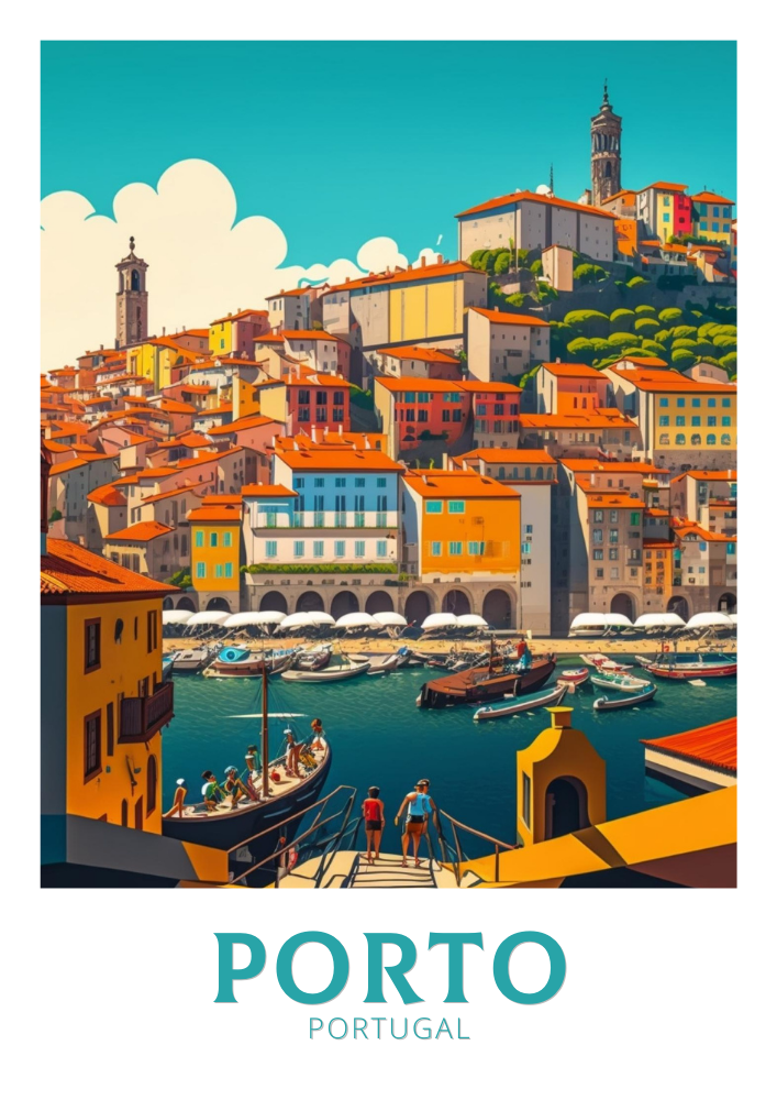 Europe PORTO RIVIERA TRAVEL PRINT - PORTUGAL ARTWORK