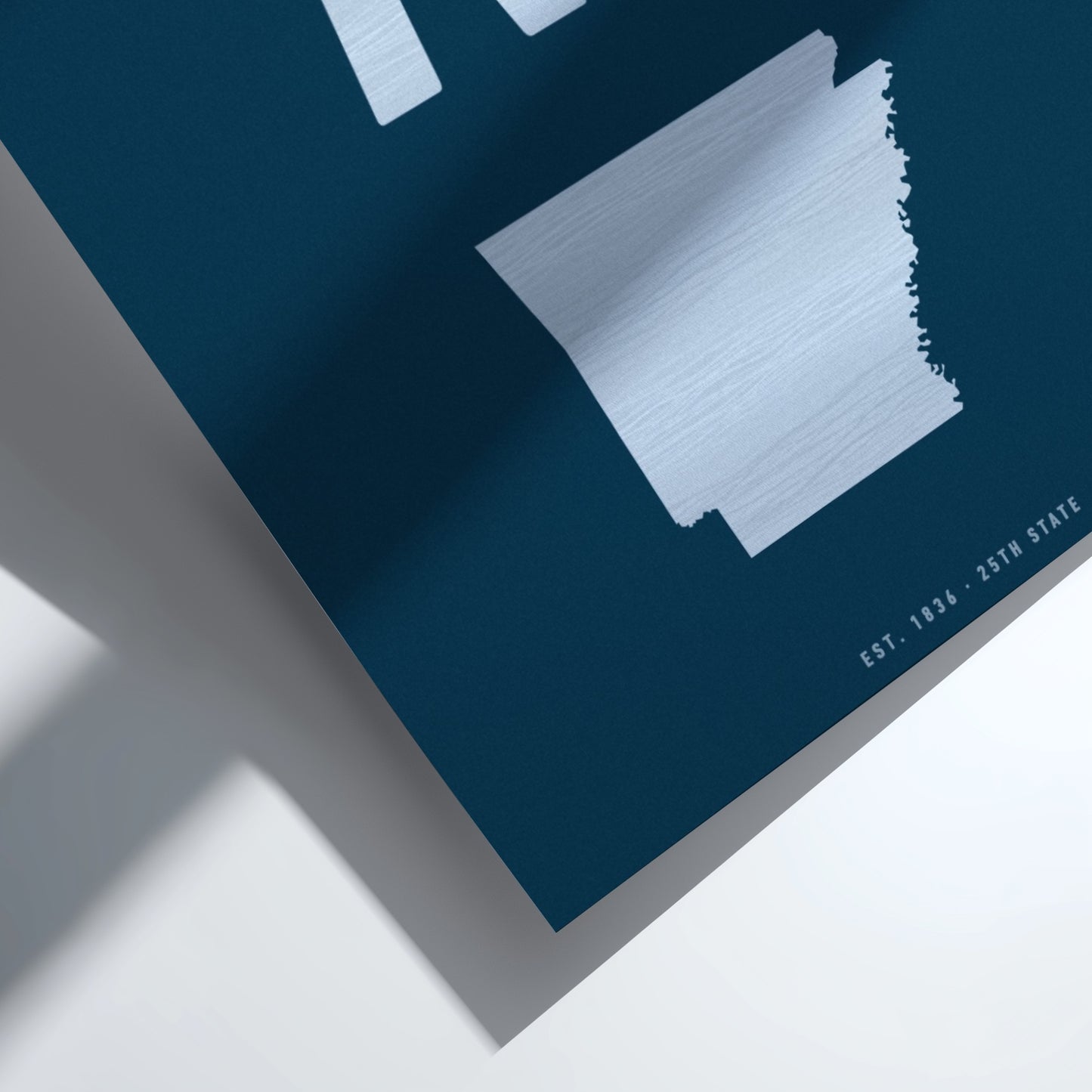 USA states poster featuring Arkansas with bold typography and state outline.