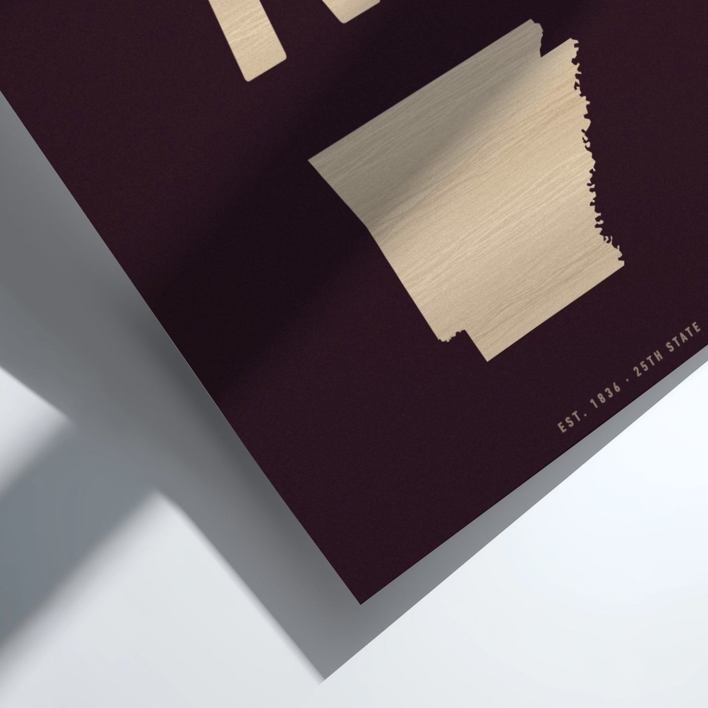 USA states poster featuring Arkansas with bold typography and state outline.