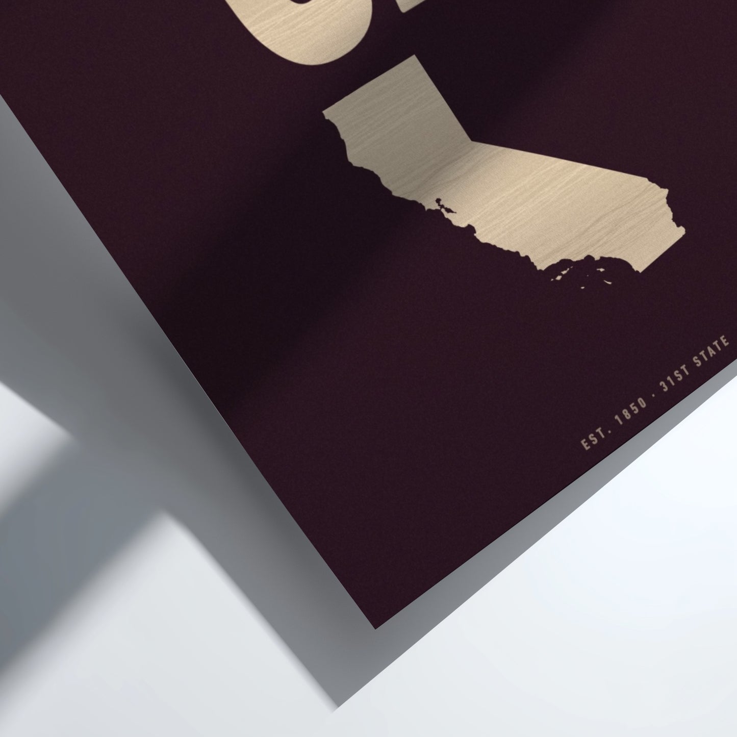 Map of California with gold outline on a dark background