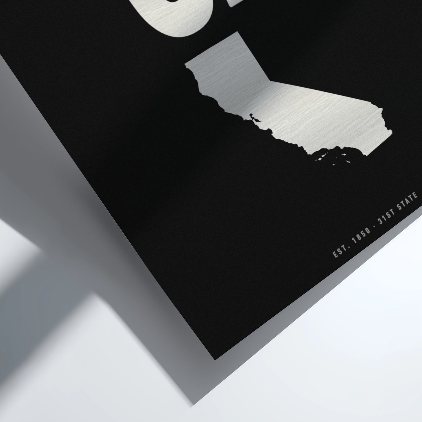 Map of California on a black background with white outline