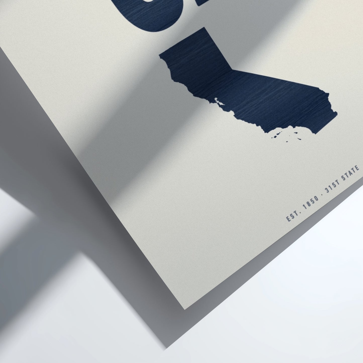 Map of California in blue on a light gray background
