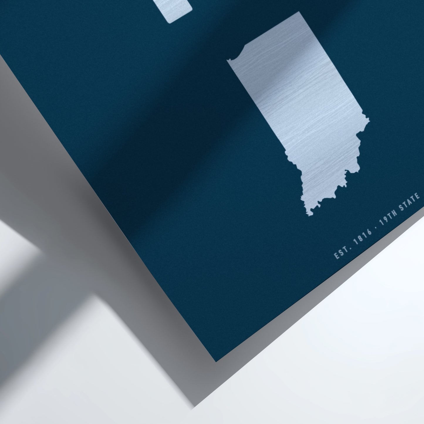 Map of Indiana on a blue background with a white border