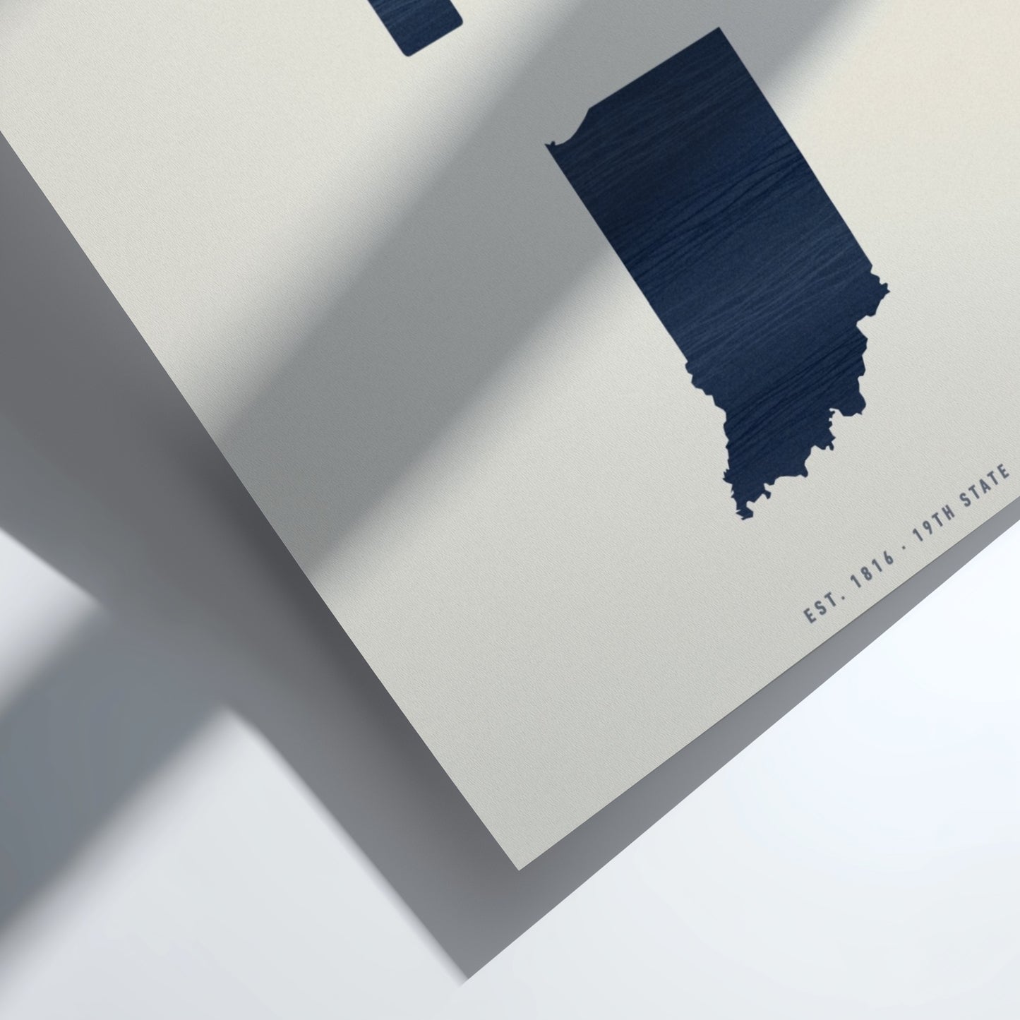 Navy blue state outline on a light gray background