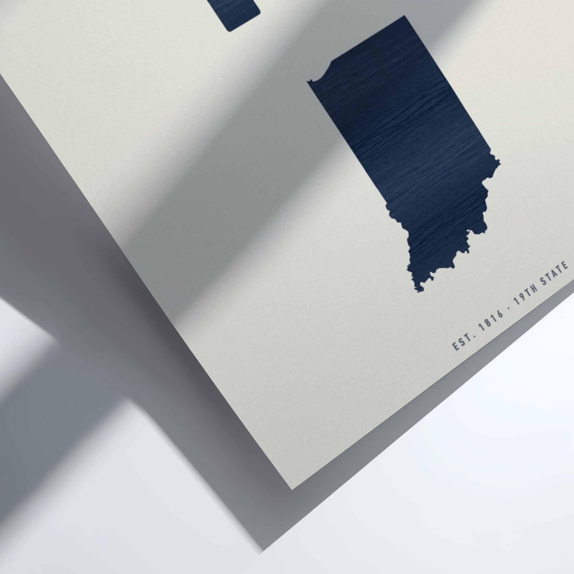 Navy blue state outline on a light gray background