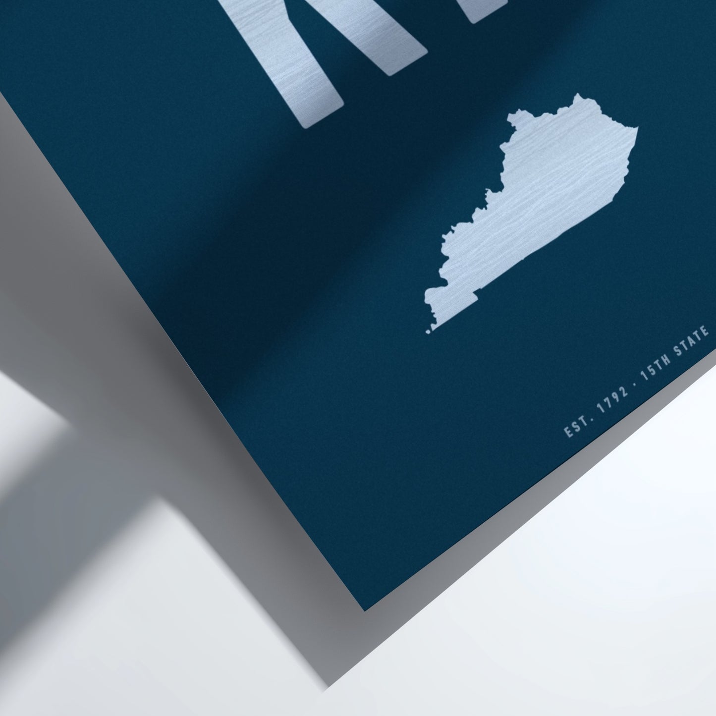 Map of Kentucky on a blue background with a white border