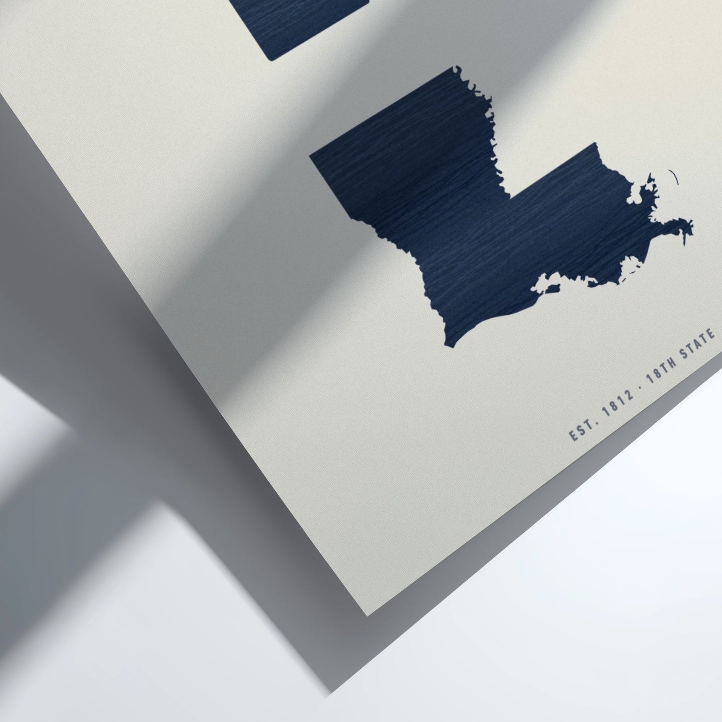 Navy blue outline of a state on a light gray background