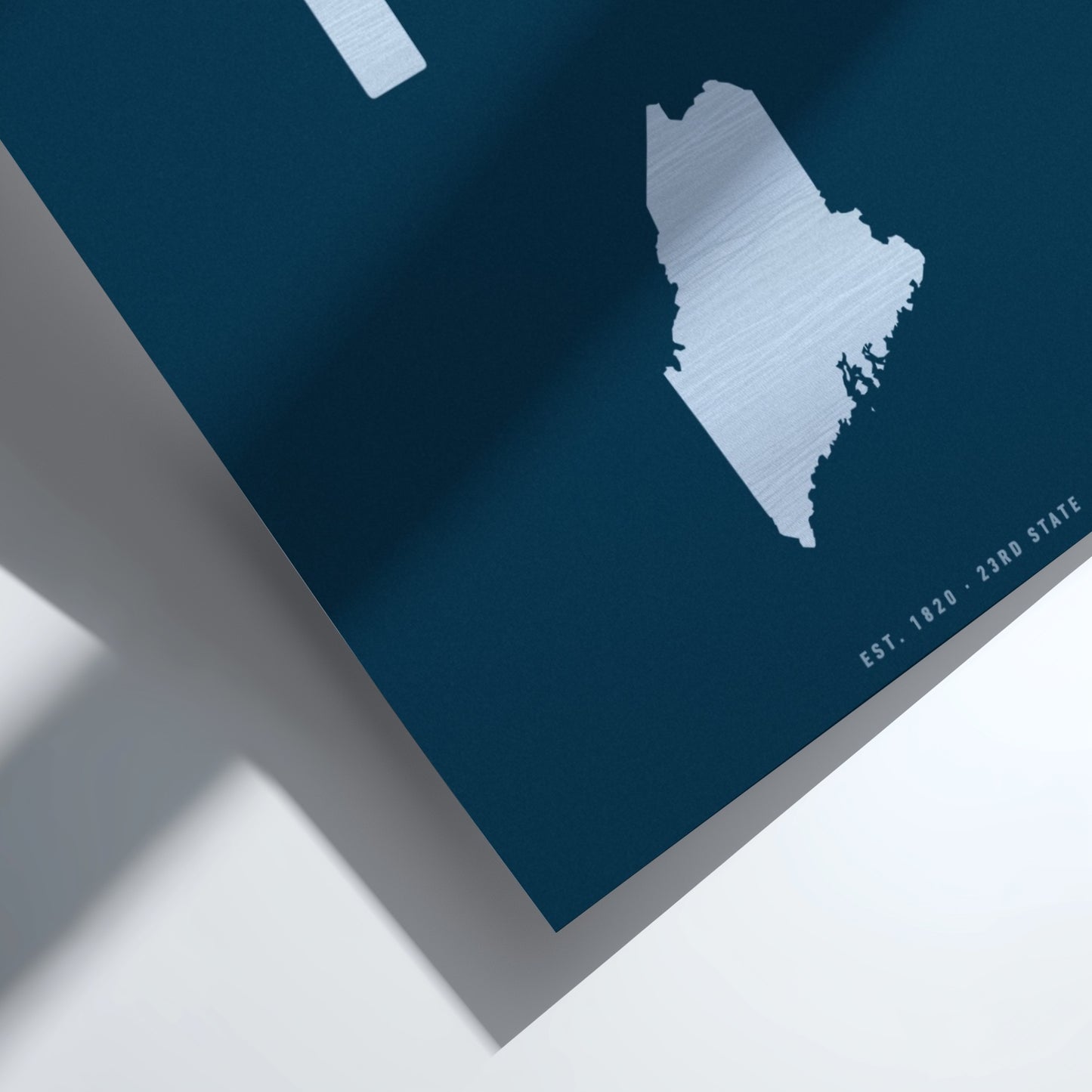 Map of Maine on a dark blue background with a white border