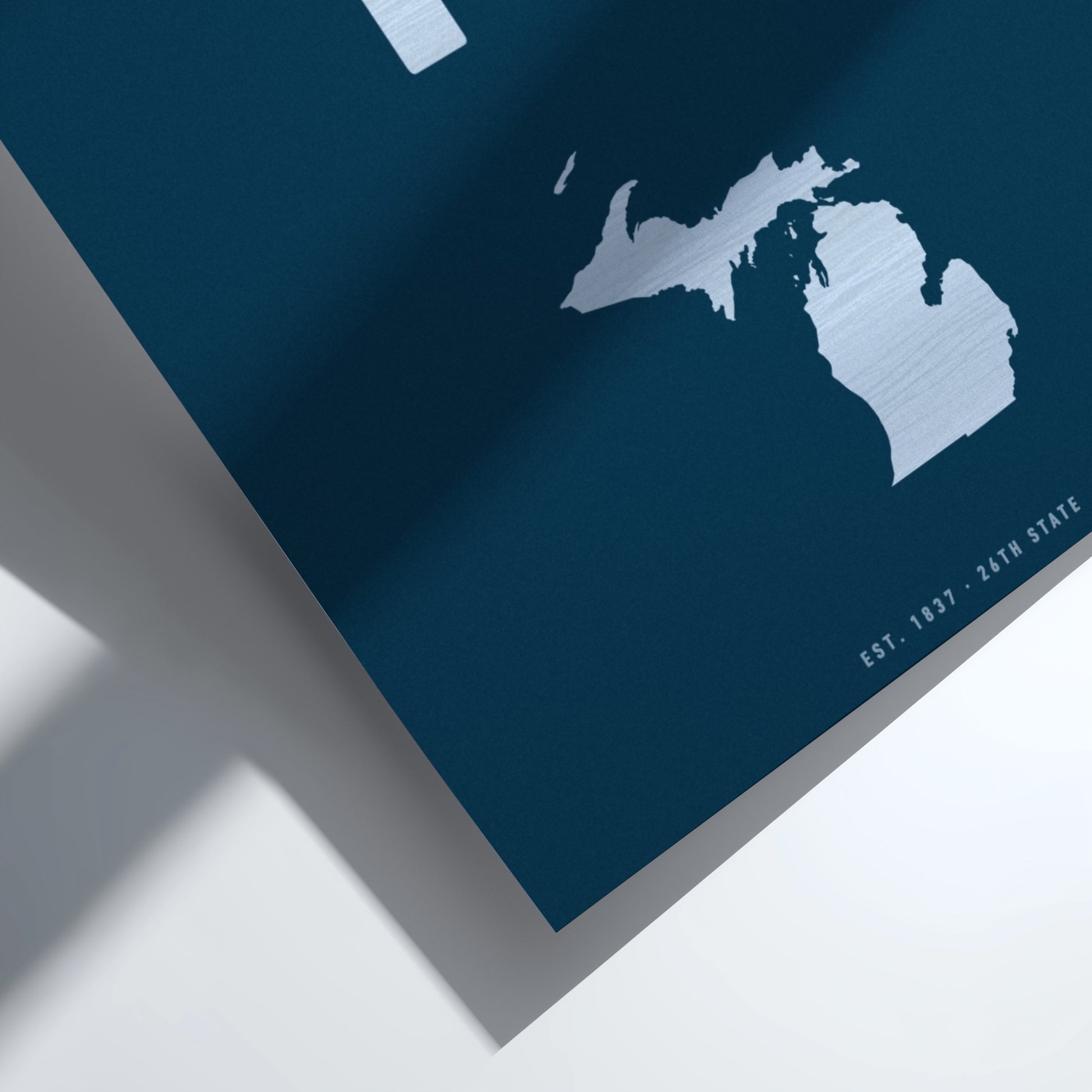 Map of Michigan on a blue background with a white border