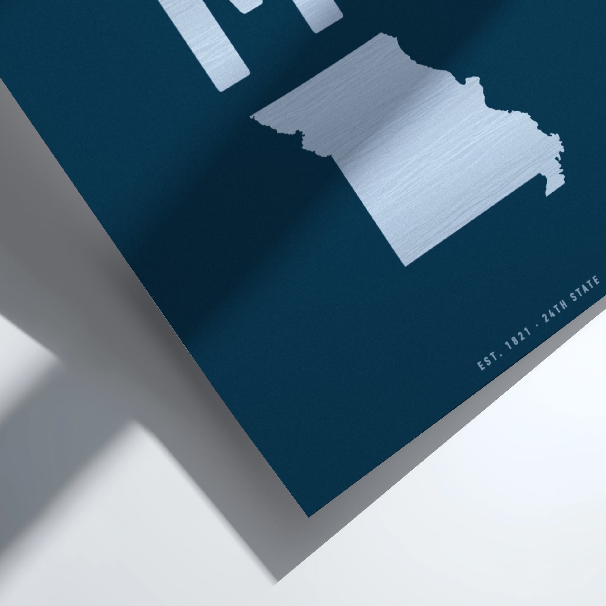 Map of Missouri with a blue background