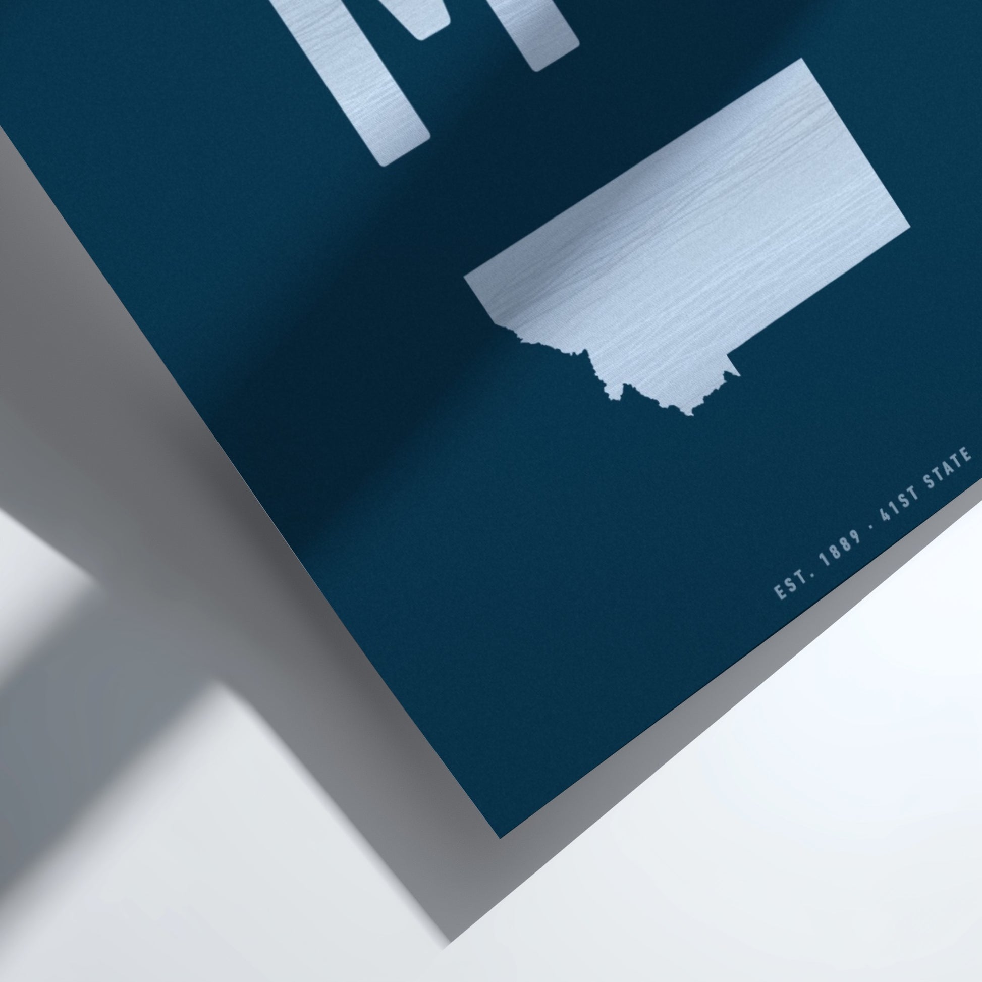 Map of a state on a blue background with a white border