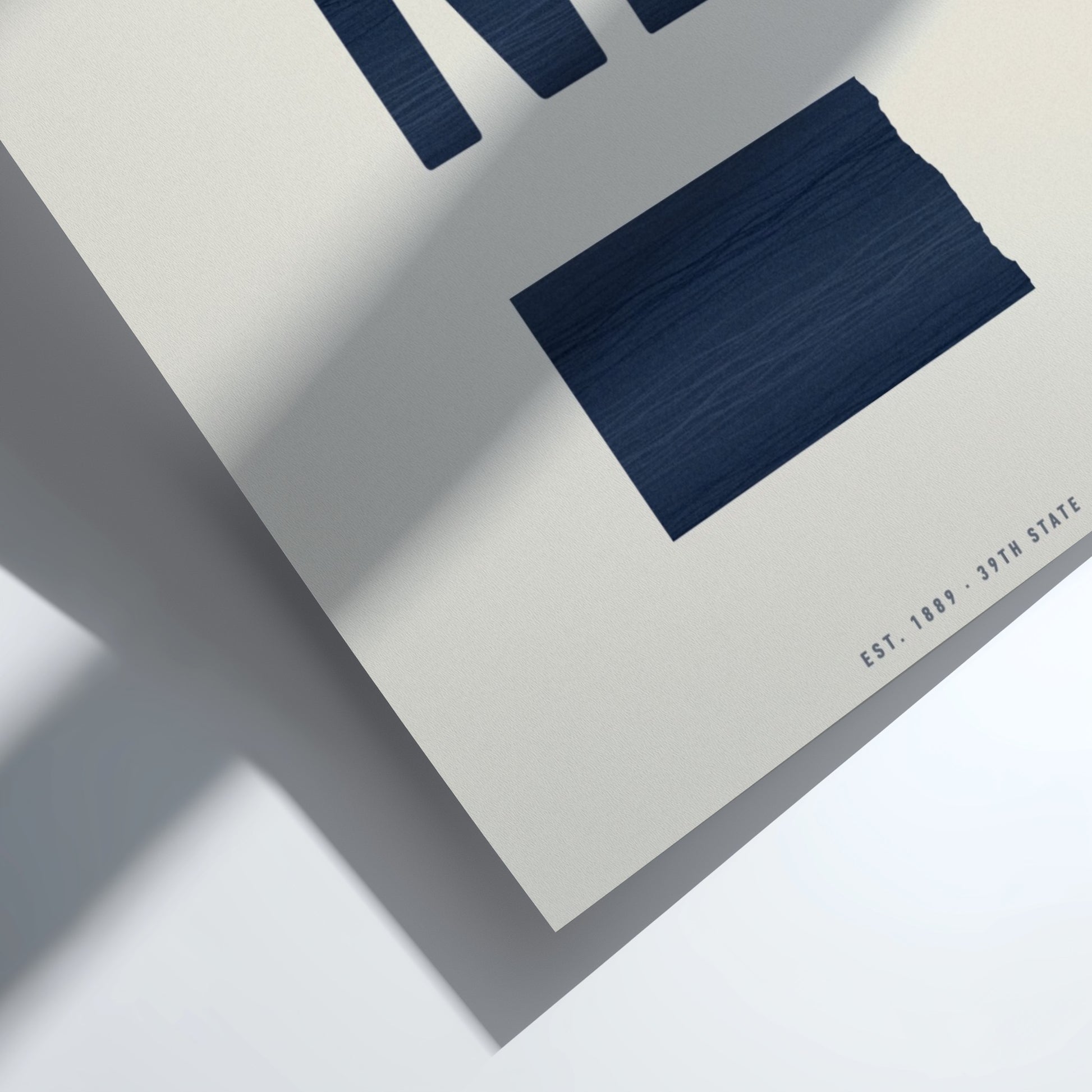 ND poster featuring minimalist design, showcasing North Dakota state outline.