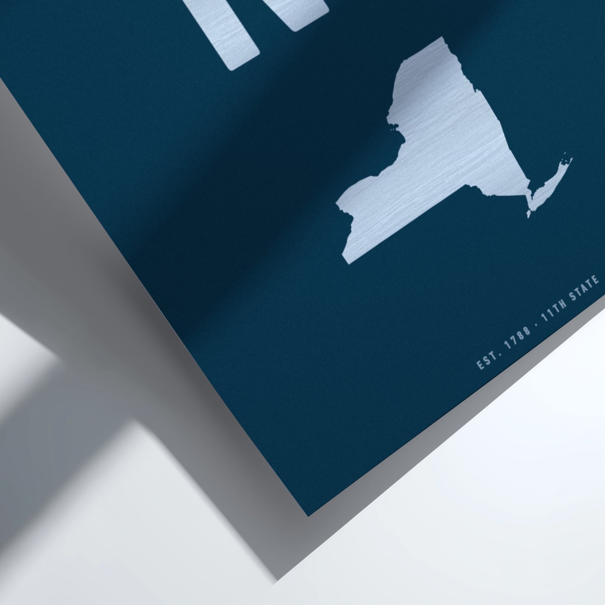 Map of NY on a blue background with a white border