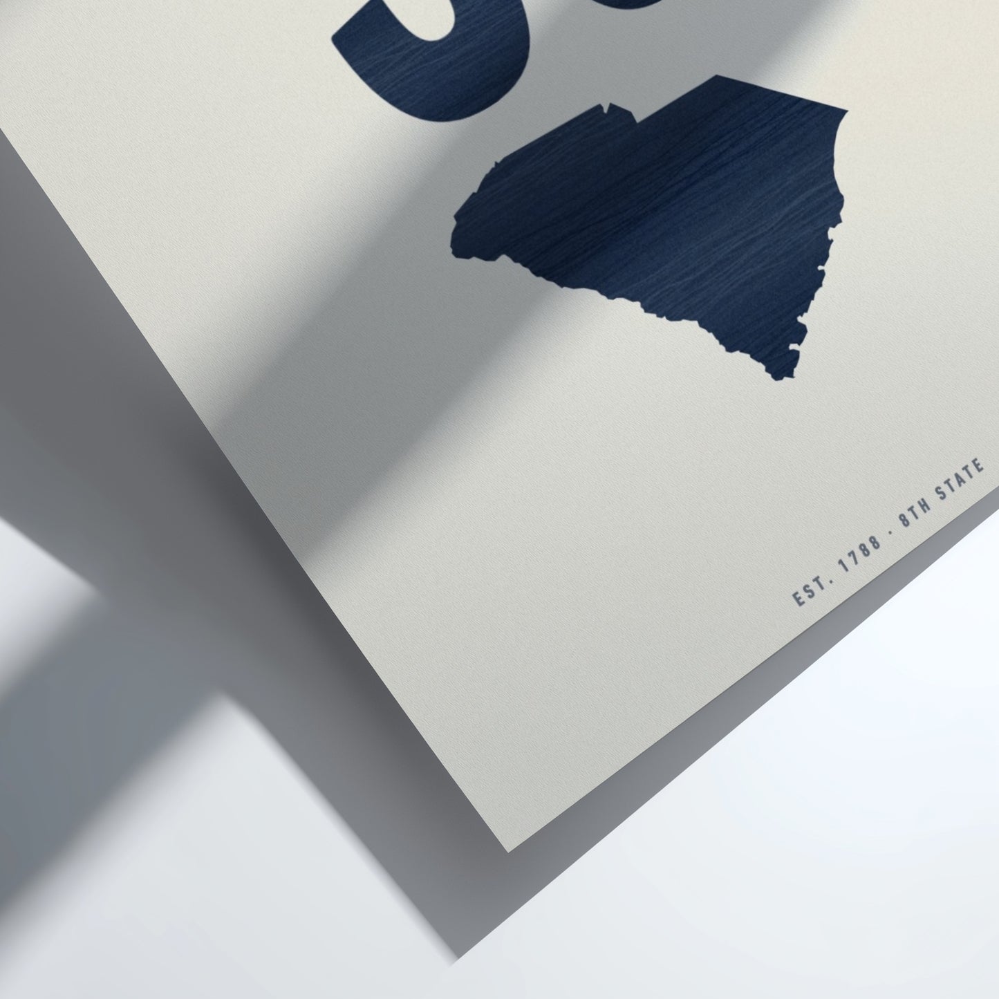 Navy blue state outline on a light gray background of South Carolina
