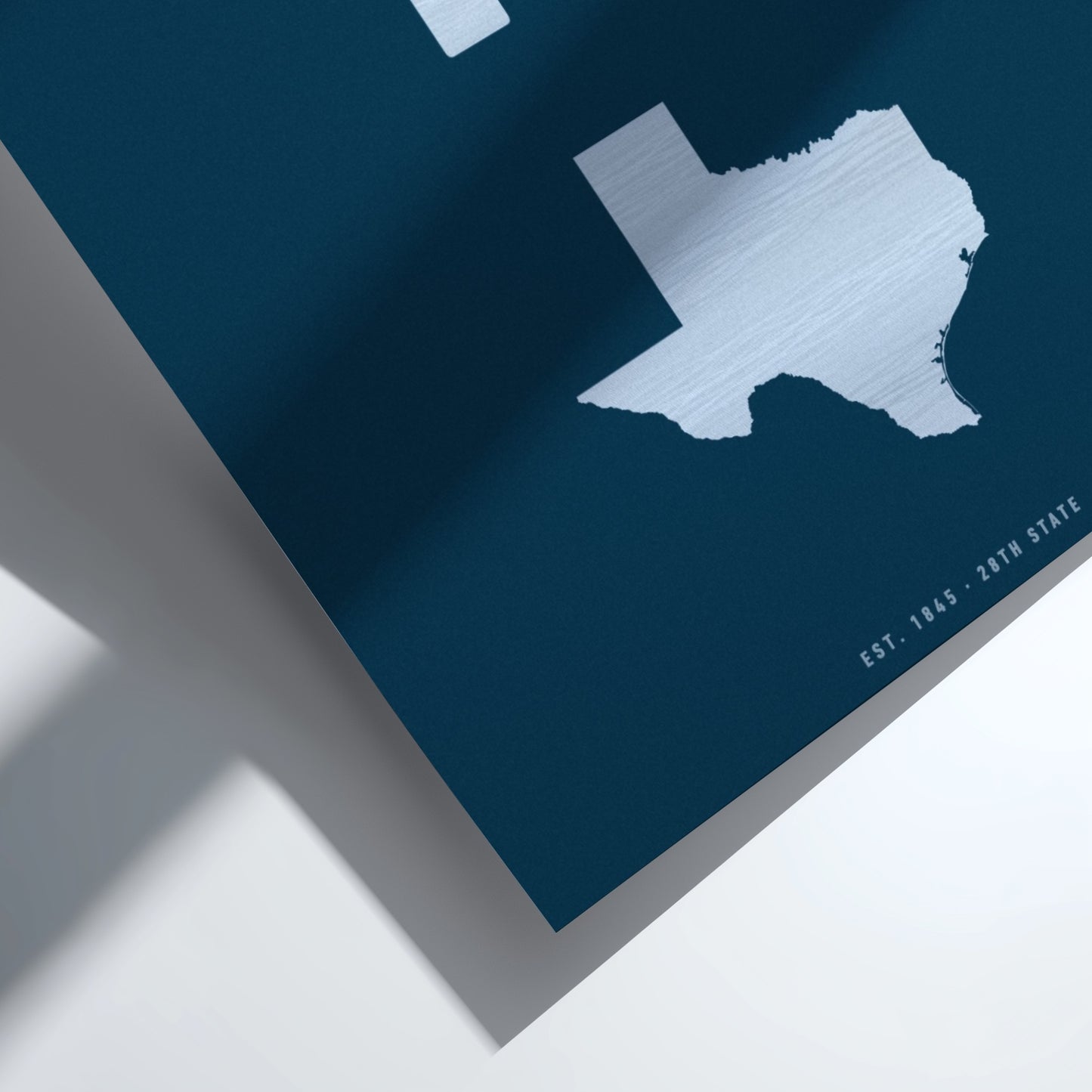 Map of Texas on a blue background with a white border